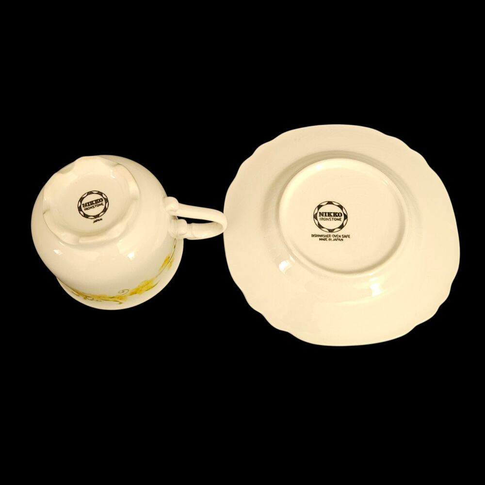 Nikko Jonquil Ironstone Cup & Saucer Sets Yellow Floral Japan Set of 2 - Picture 4 of 6